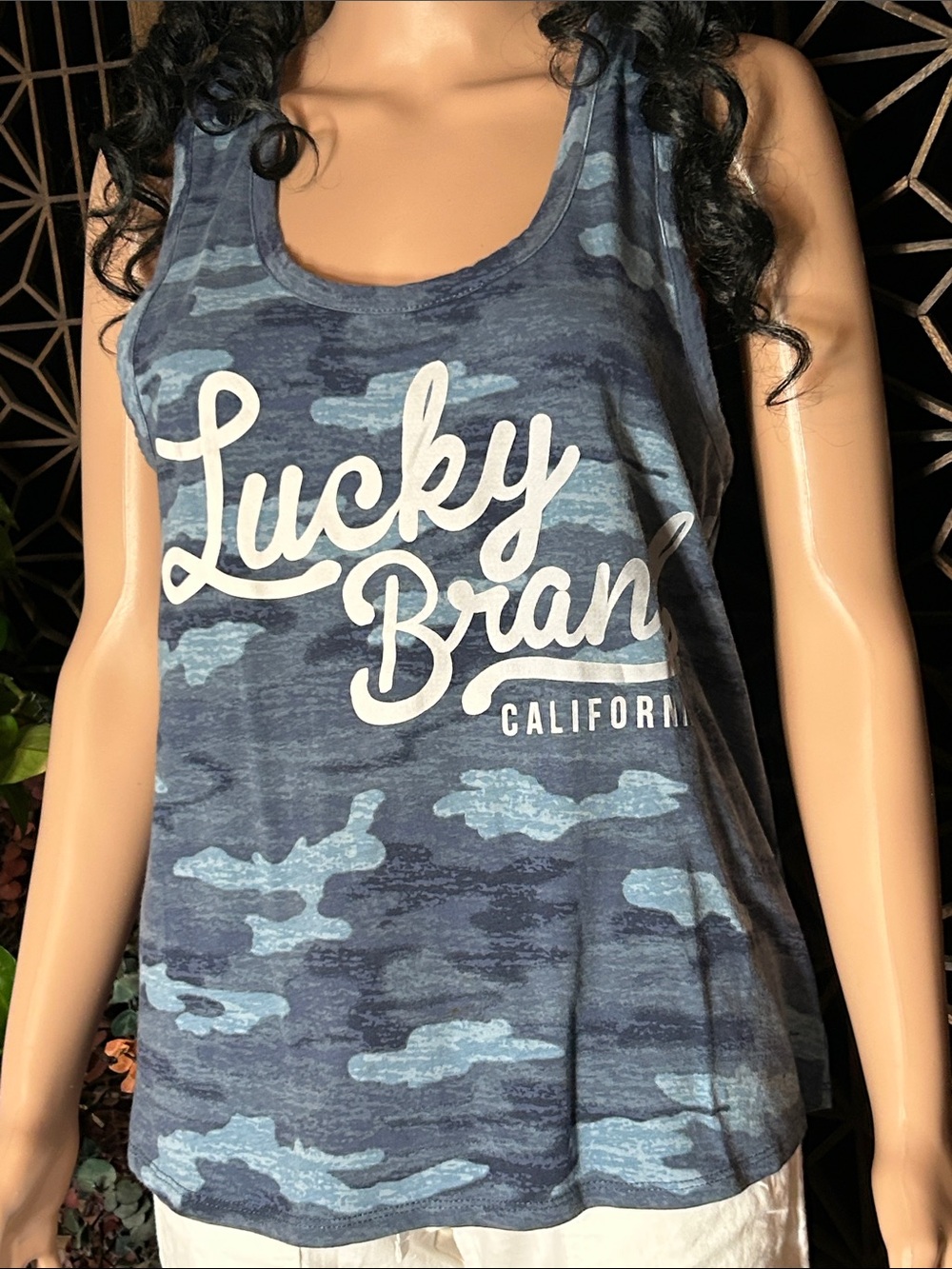 LUCKY BRAND BLUE CAMO TANK TOP XL